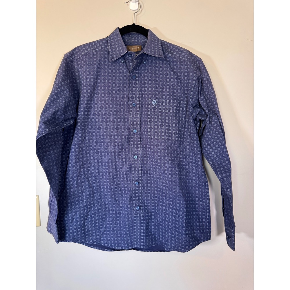 Ariat Mens Navy Blue Geometric Floral Print Cotton Long Sleeve Western Shirt M